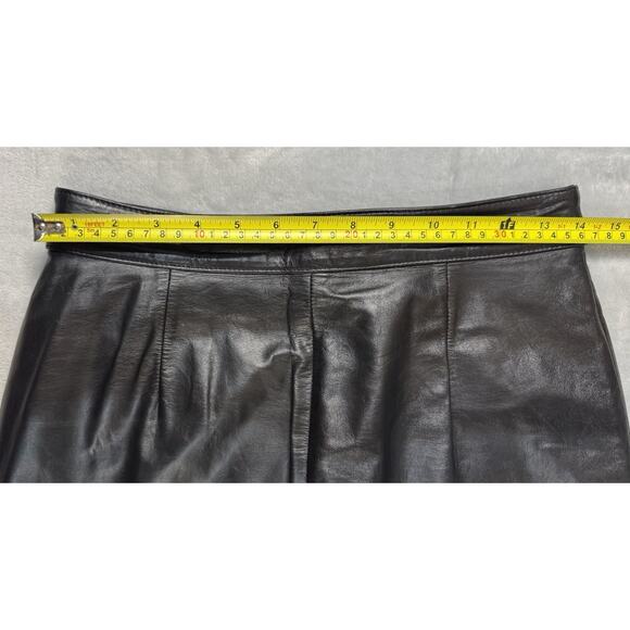 Vintage Dominique Leather Black Size 10 High Waist Midi Pleated 80s 90s - Picture 6 of 11